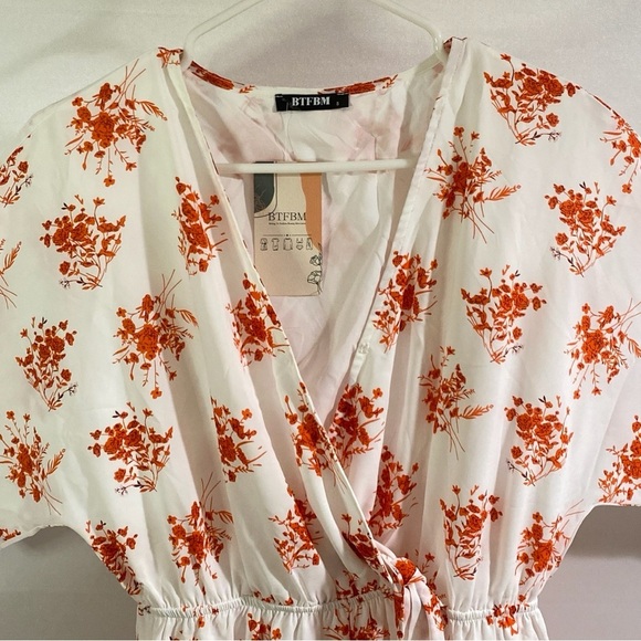 BTFBM Women's Small White W/Orange Floral Pattern Maxi Dress - Picture 4 of 14